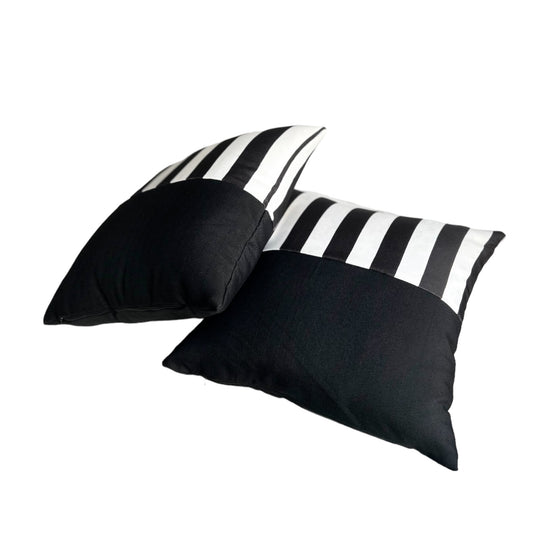 ASPEN  Black Stripe & Plain Cushion Cover 18"