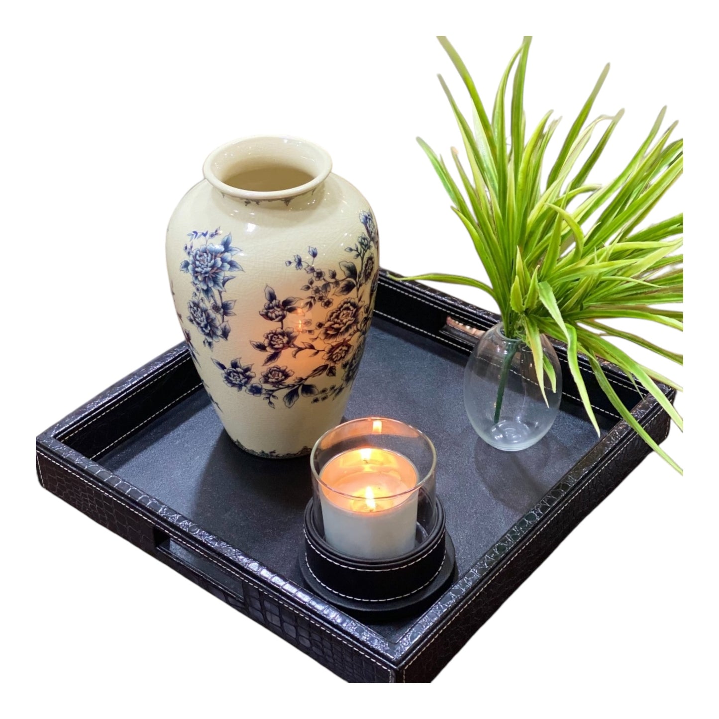 AMASYA Square Faux Leather Tray ( Black)