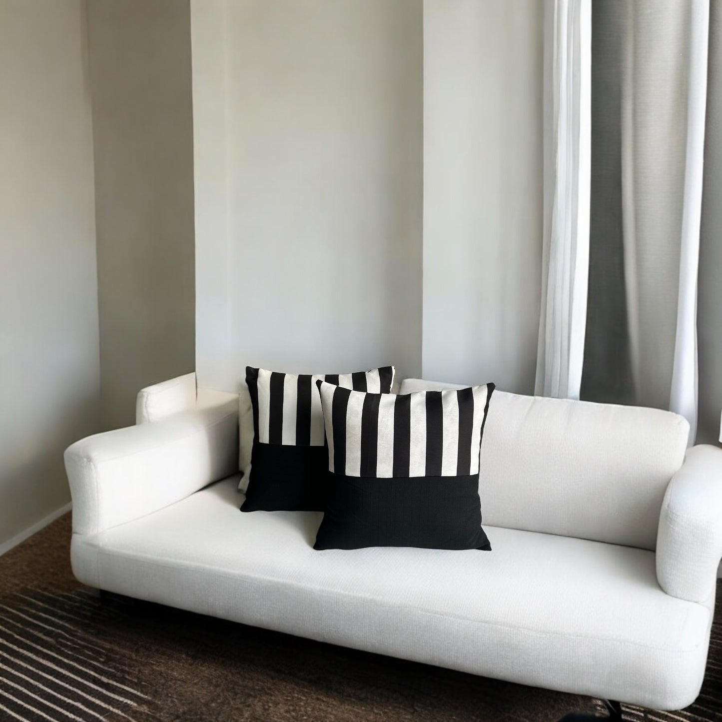 ASPEN Black Stripe & Plain Cushion Cover 18"