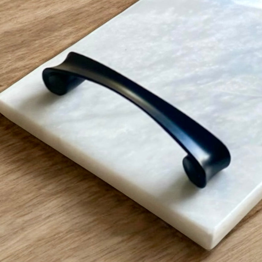 sérénité White Marble Tray with Metal Handles