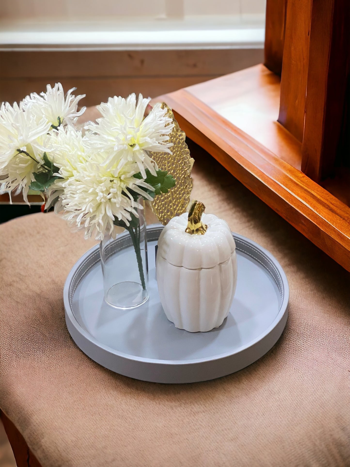 IZNIK Round Decorative Tray 15" (Grey)