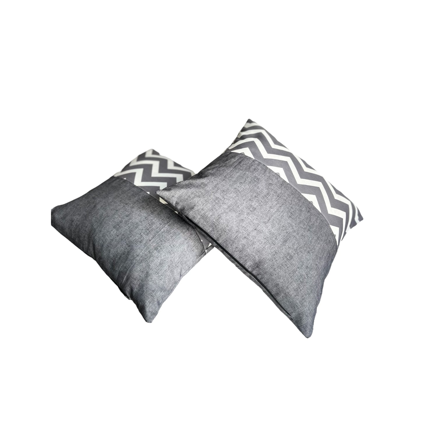 ASPEN Set of 2 Grey Stripe & Plain Cushion Cover 18"