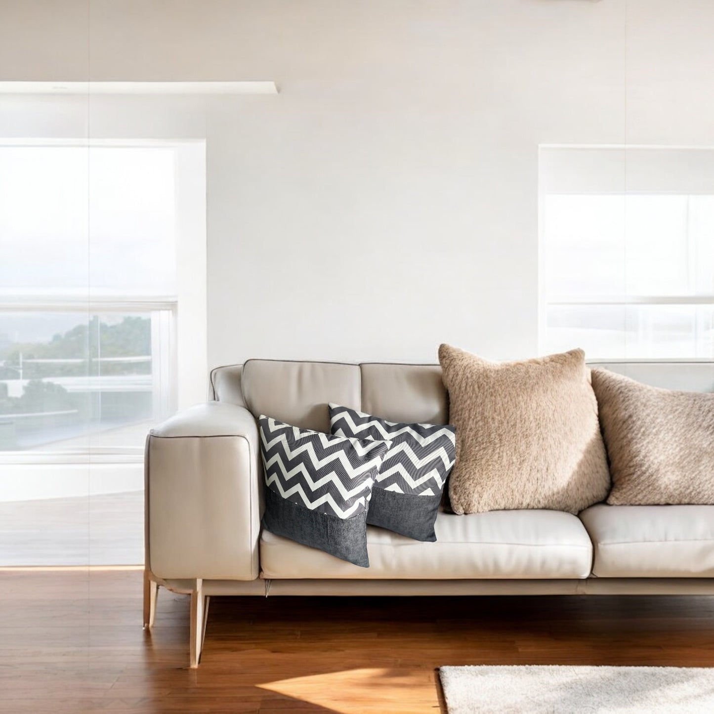 ASPEN Set of 2 Grey Stripe & Plain Cushion Cover 18"