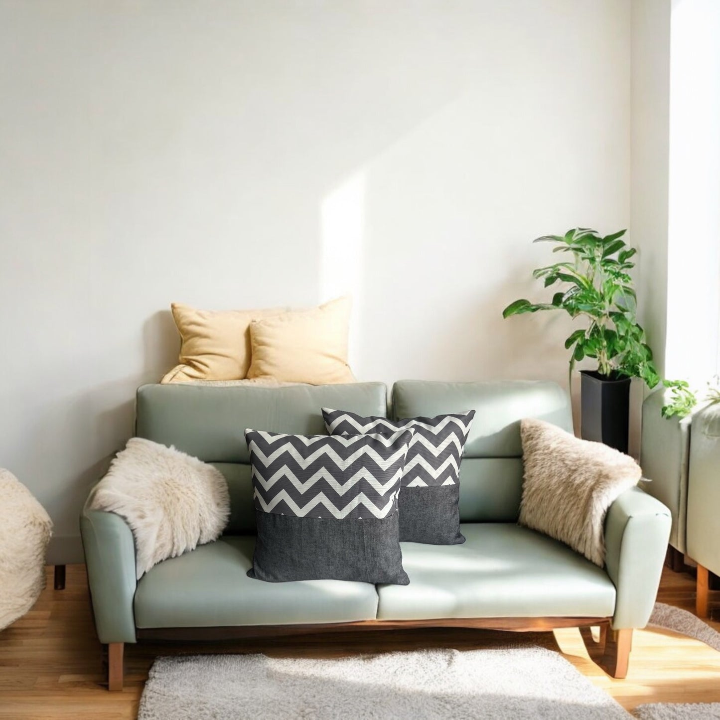 ASPEN Set of 2 Grey Stripe & Plain Cushion Cover 18"