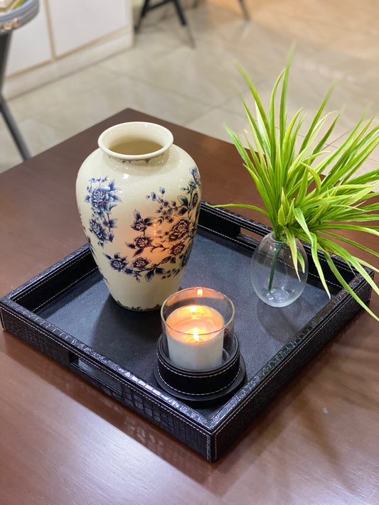 ASPEN Blue & White Floral Ceramic Vase 11.5"