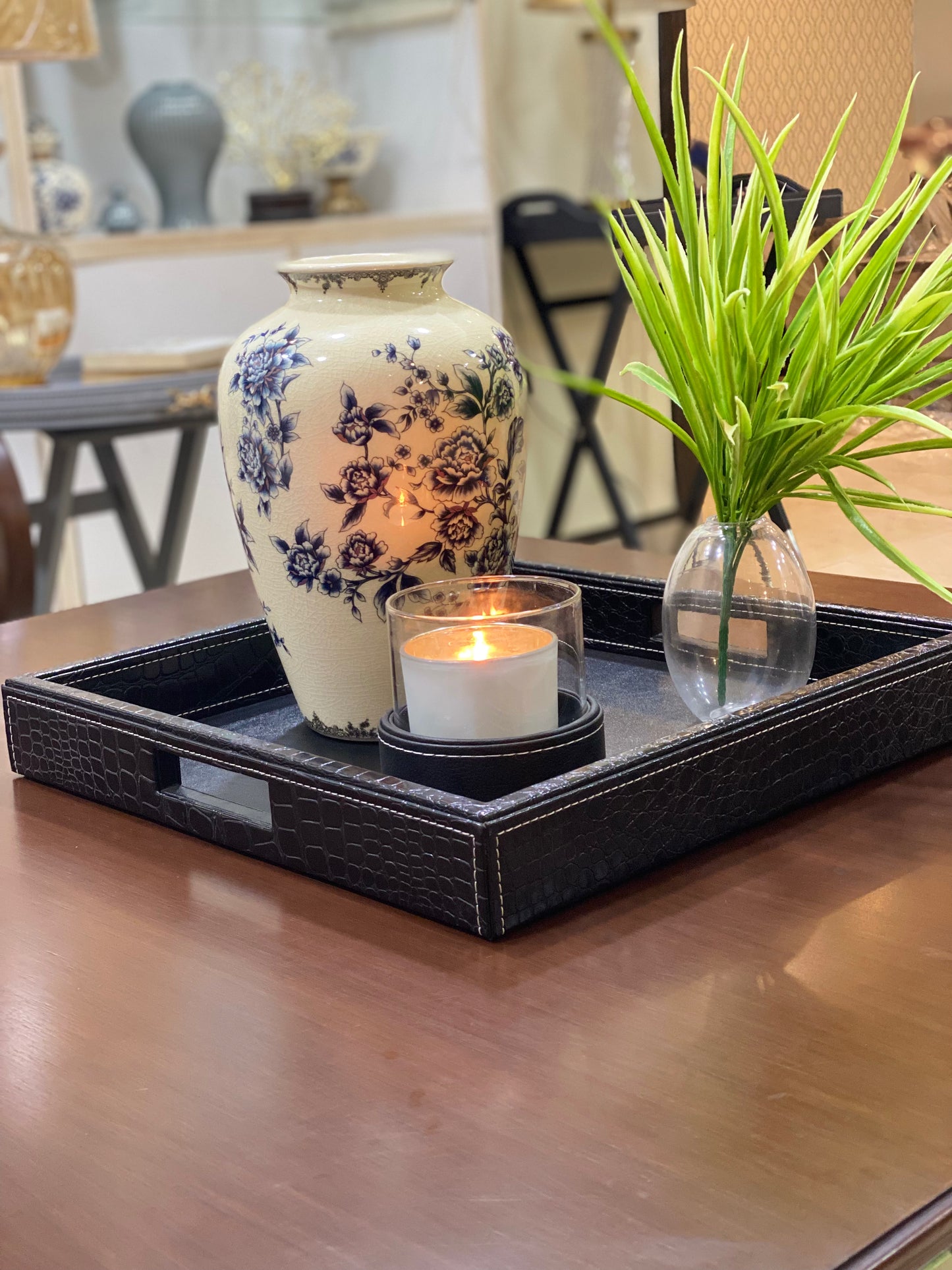 ASPEN Blue & White Floral Ceramic Vase 11.5"