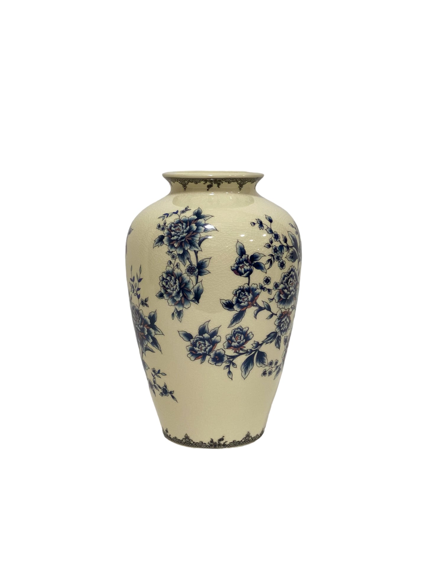 ASPEN Blue & White Floral Ceramic Vase 11.5"