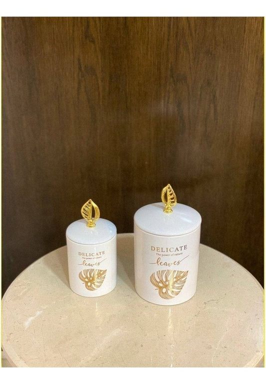 AMASYA White leaves jar Large The Tray Store