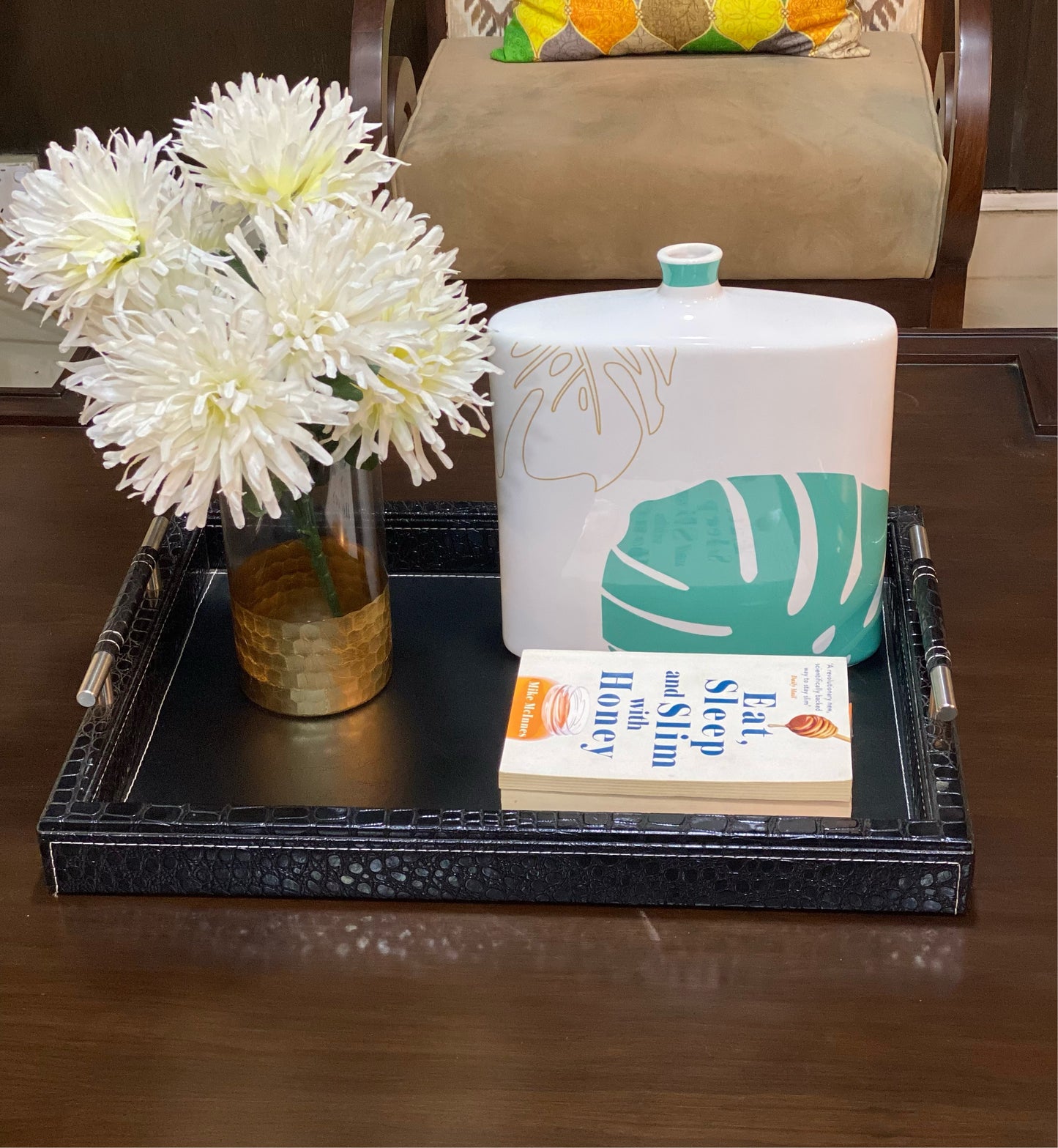 IZNIK Rectangle Decorative Tray Large (Black)