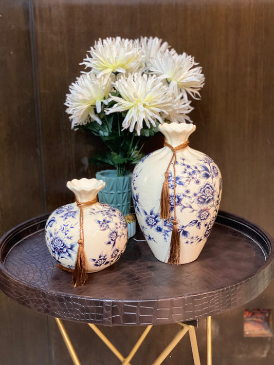 ASPEN Blue & White Floral Ceramic Vase 10"