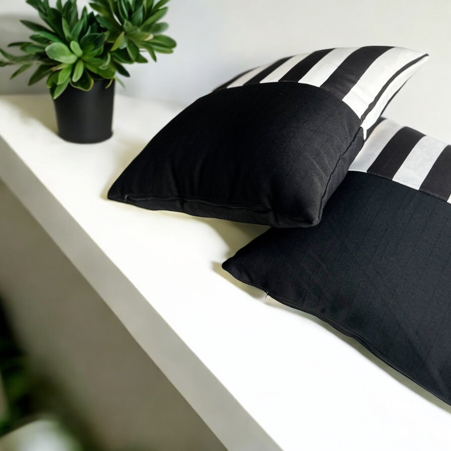 ASPEN  Set of 2 Black Stripe & Plain Cushion Cover 18"