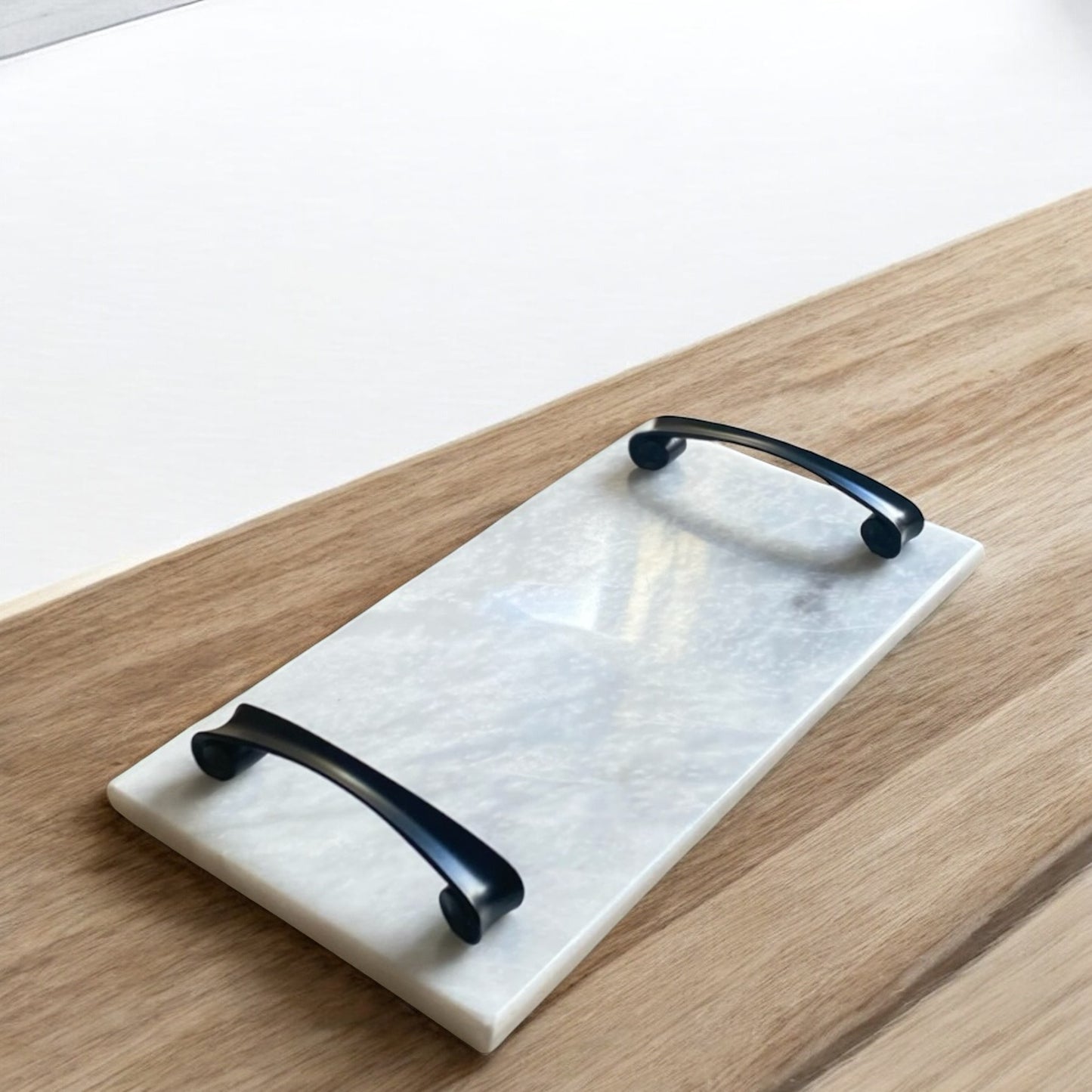 Sirince White Marble Tray with Metal Handles