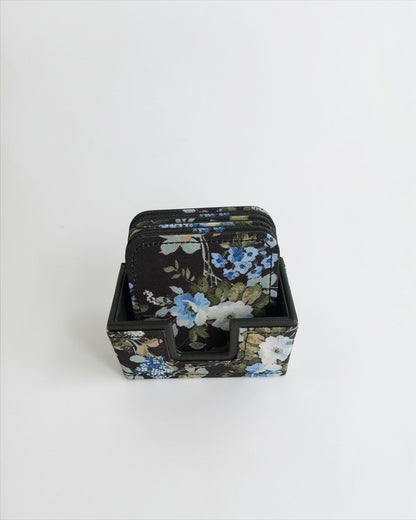 VELORA Coasters Set of 6 Coasters  Black (Square)