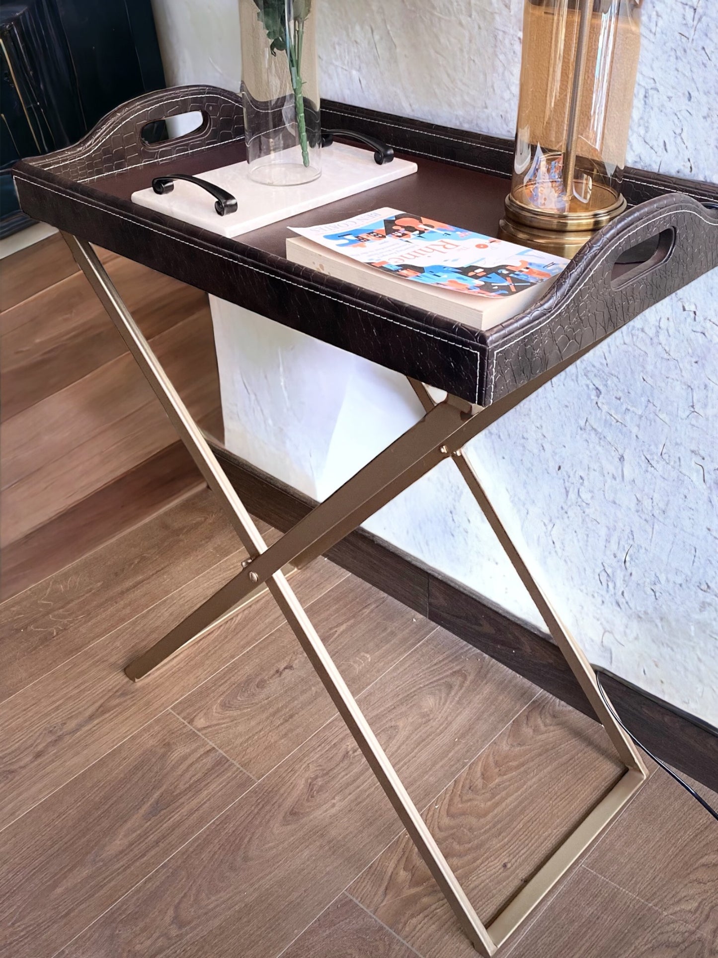 ASPEN Table With a Metal Base  (Brown)