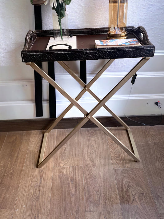 ASPEN Table With a Metal Base  (Brown)