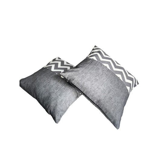 ASPEN  Set of 2 Grey Stripe & Plain Cushion Cover 18"