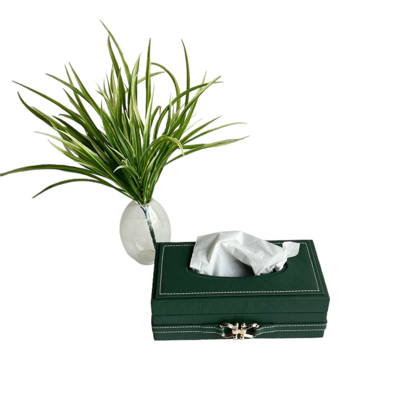 IZNIK Dark Green Tissue Box Faux Leather Cover