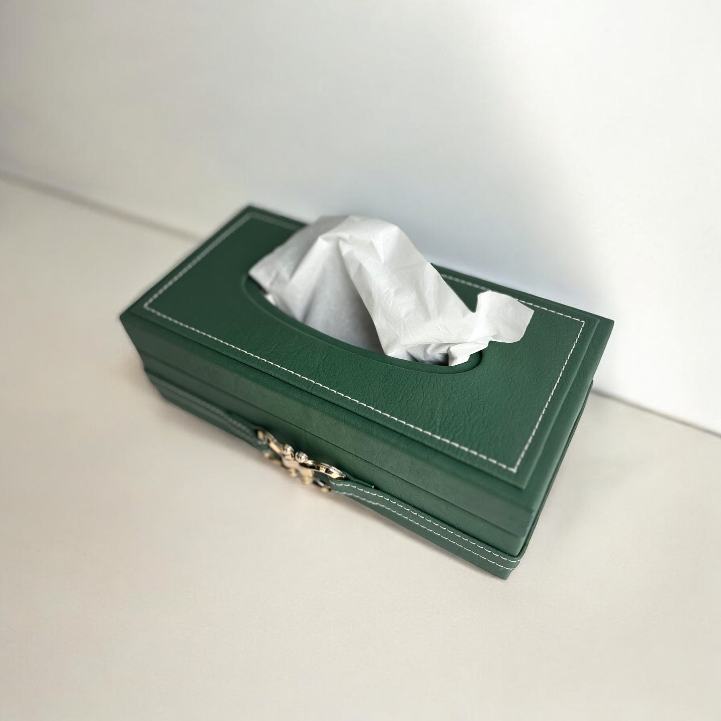 IZNIK Dark Green Tissue Box Faux Leather Cover