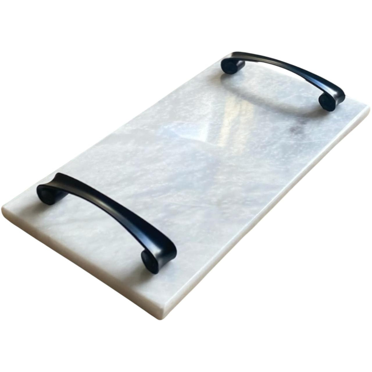 Original white marble tray with black metal handles